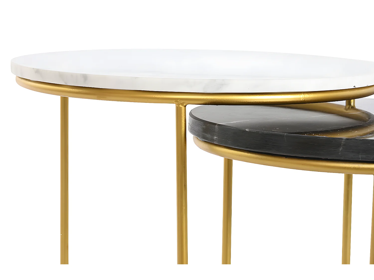 Set de 2 tables d'appoints en métal coloris doré et marbre coloris noir , blanc