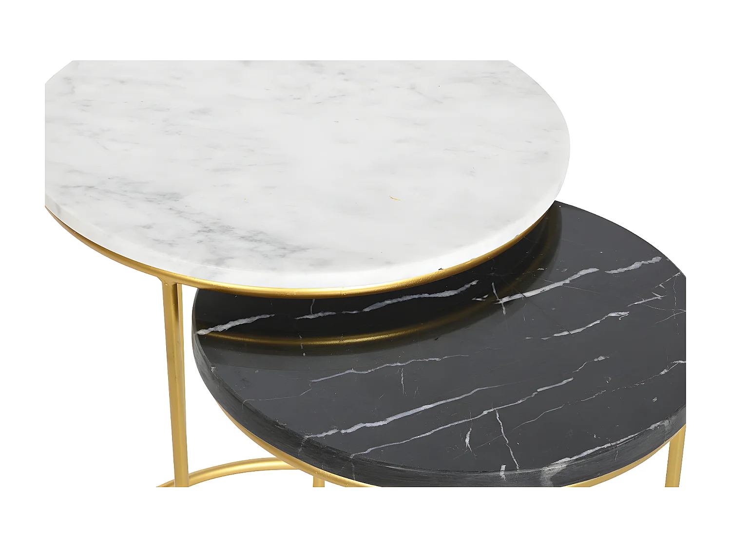 Set de 2 tables d'appoints en métal coloris doré et marbre coloris noir , blanc