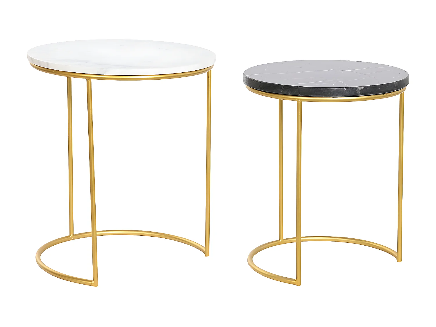 Set de 2 tables d'appoints en métal coloris doré et marbre coloris noir , blanc