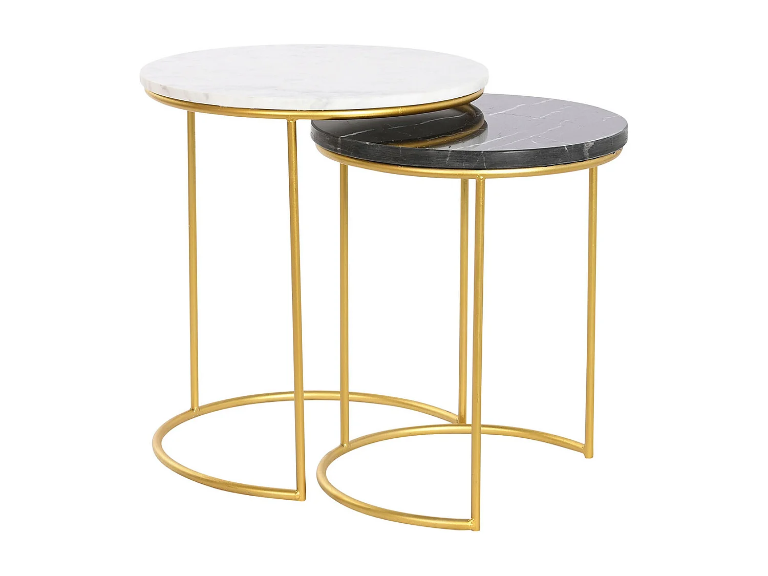 Set de 2 tables d'appoints en métal coloris doré et marbre coloris noir , blanc