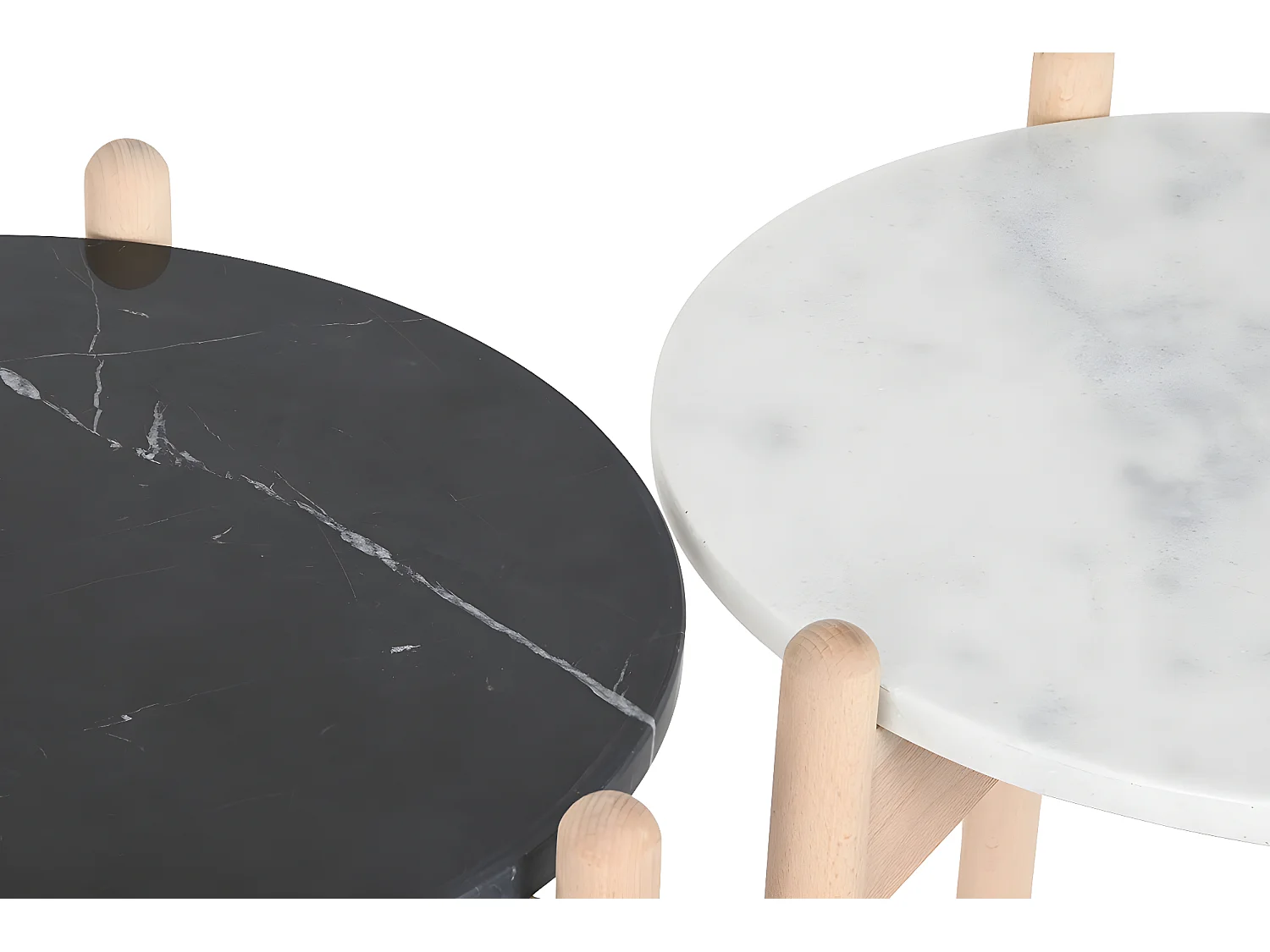 Set de 2 tables d'appoints en bois coloris naturel et marbre coloris noir , blanc