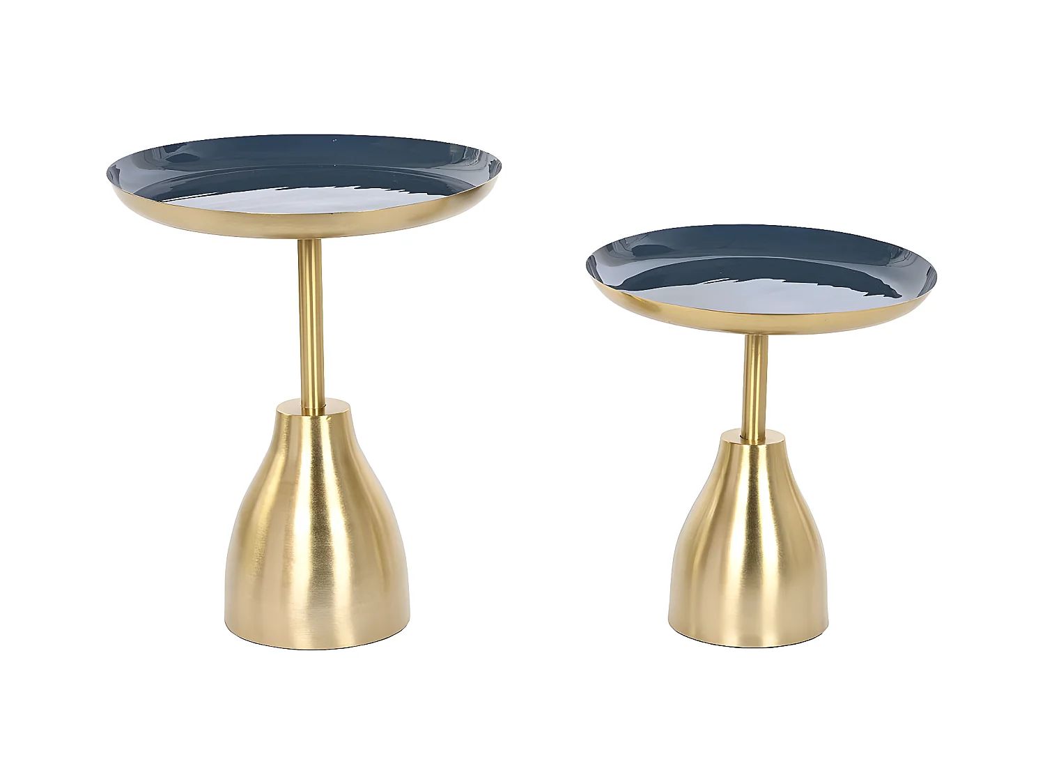 Set de 2 tables d'appoints rondes en fer coloris doré, bleu
