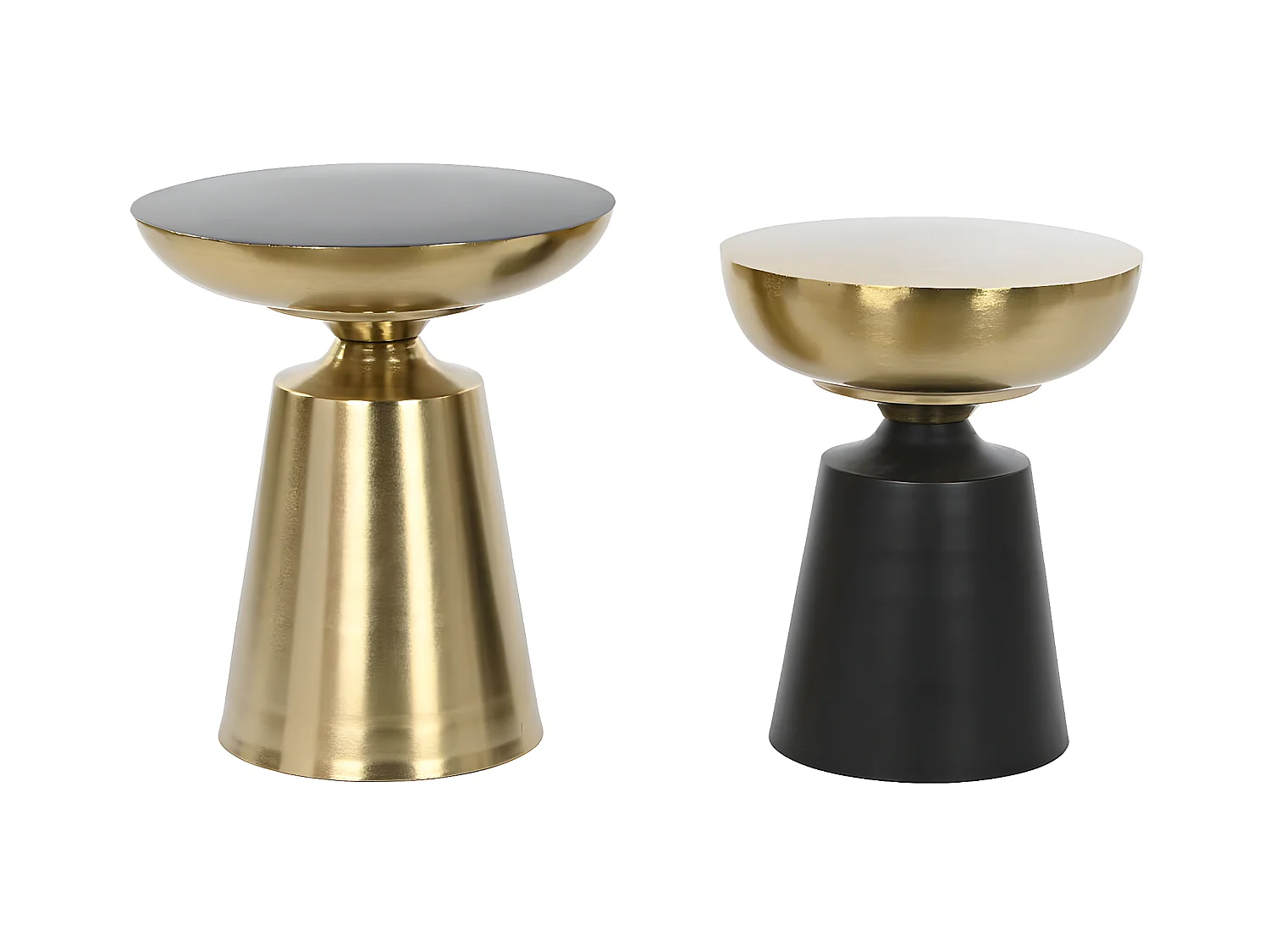 Lot de 2 tables d'appoints rondes en métal coloris doré, noir