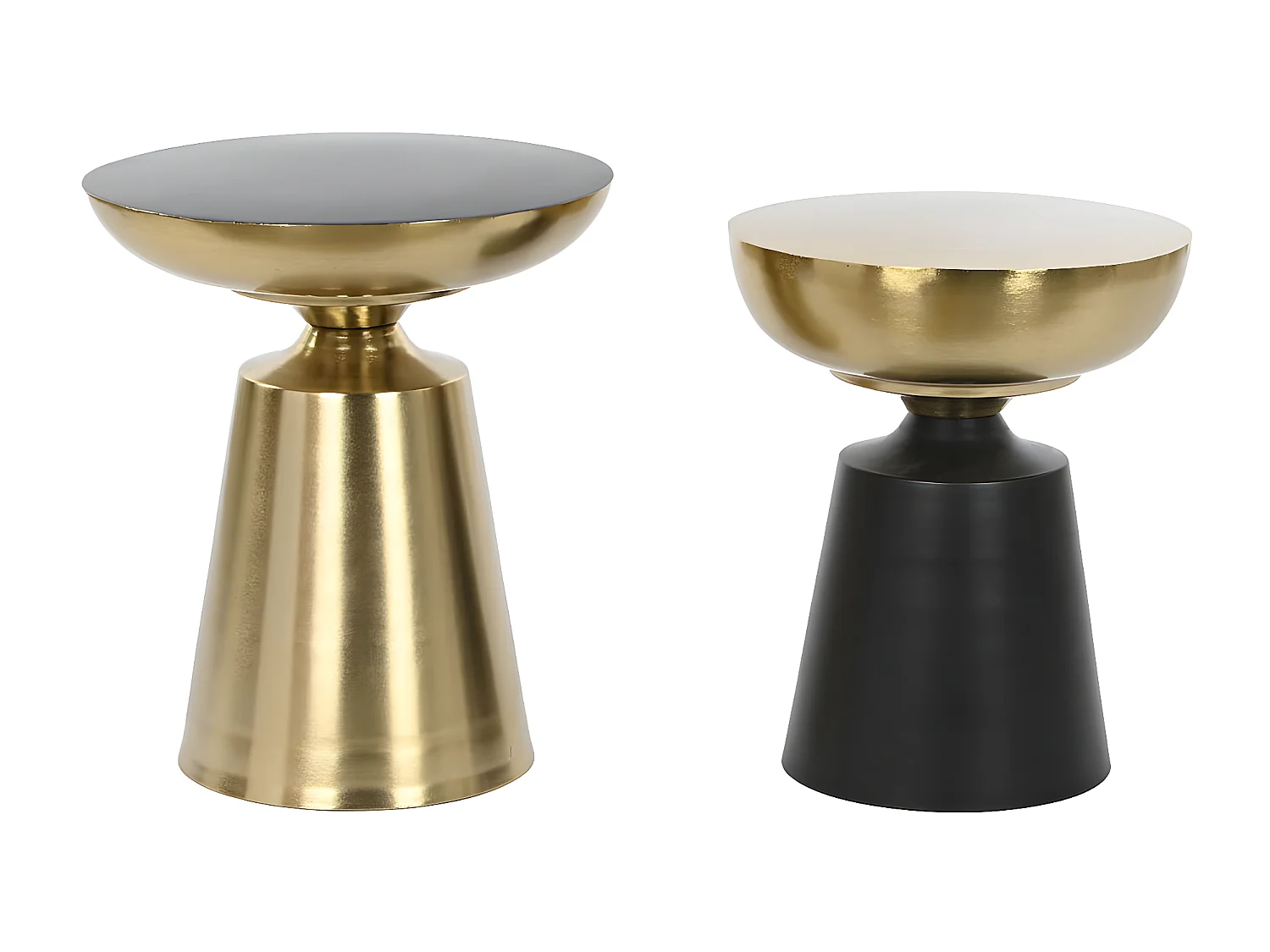 Lot de 2 tables d'appoints rondes en métal coloris doré, noir
