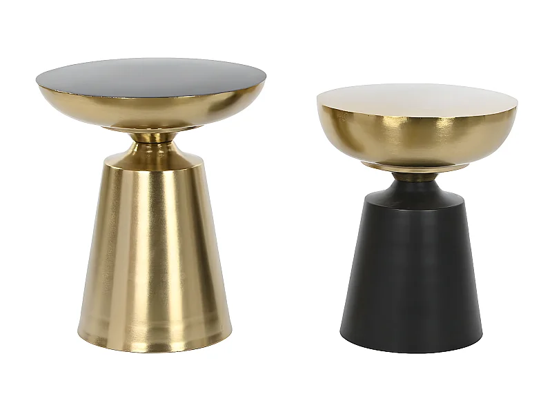 Lot de 2 tables d'appoints rondes en métal coloris doré, noir