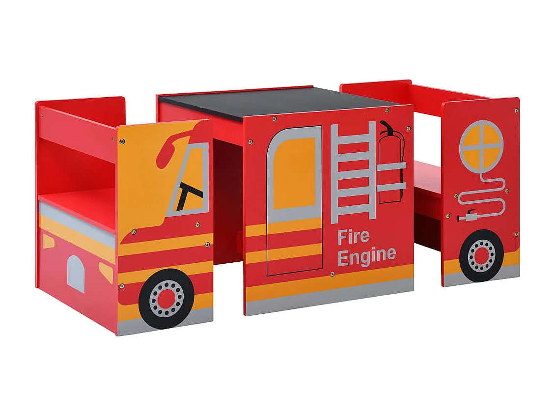 Jeu de table et chaises d'enfants 3 pcs Camion de pompiers Bois
