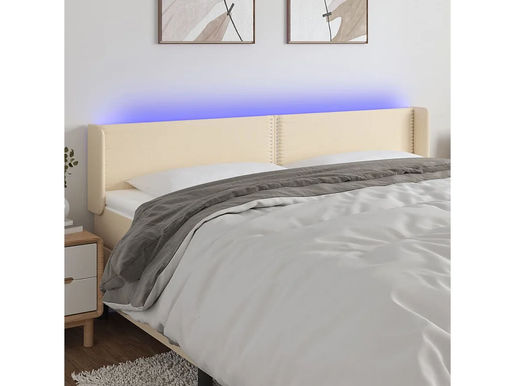 Hoofdbord LED 183x16x78/88 cm stof crèmekleurig