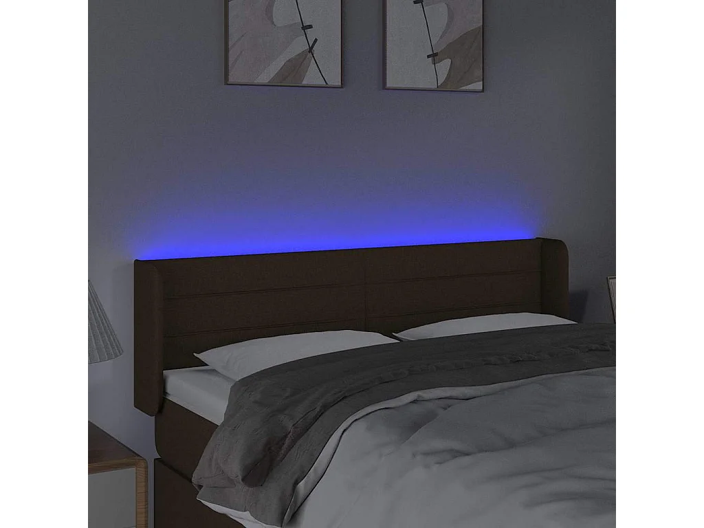Tête de lit à LED Marron foncé 147x16x78/88 cm Tissu