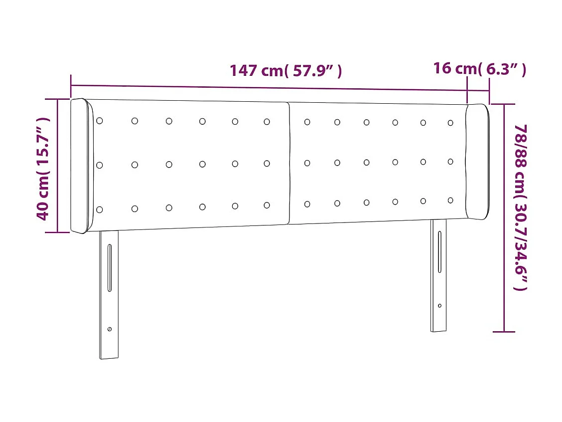 Hoofdbord LED 147x16x78/88 cm stof zwart