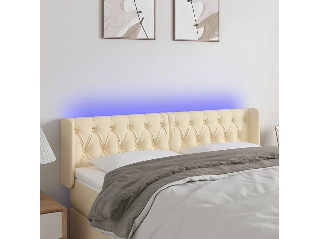 Hoofdbord LED 163x16x78/88 cm stof crèmekleurig