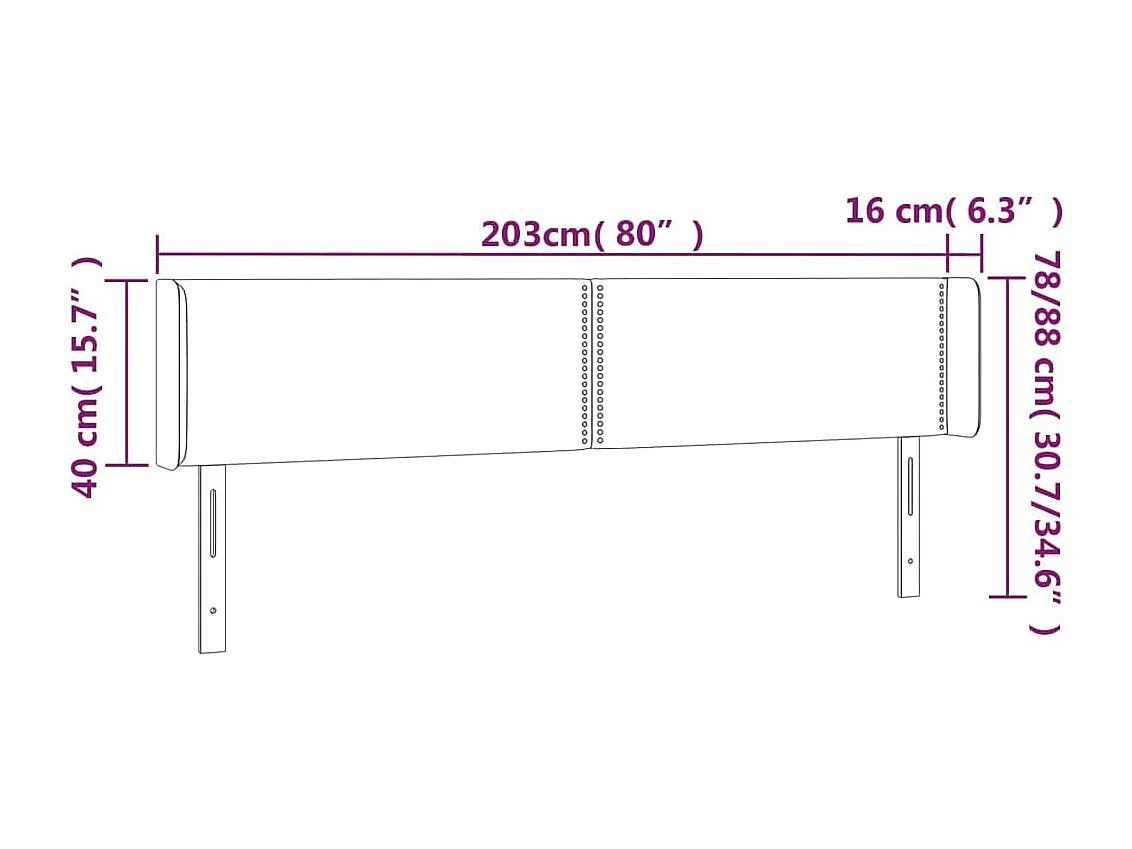 Testiera a LED Tortora 203x16x78/88 cm in Tessuto