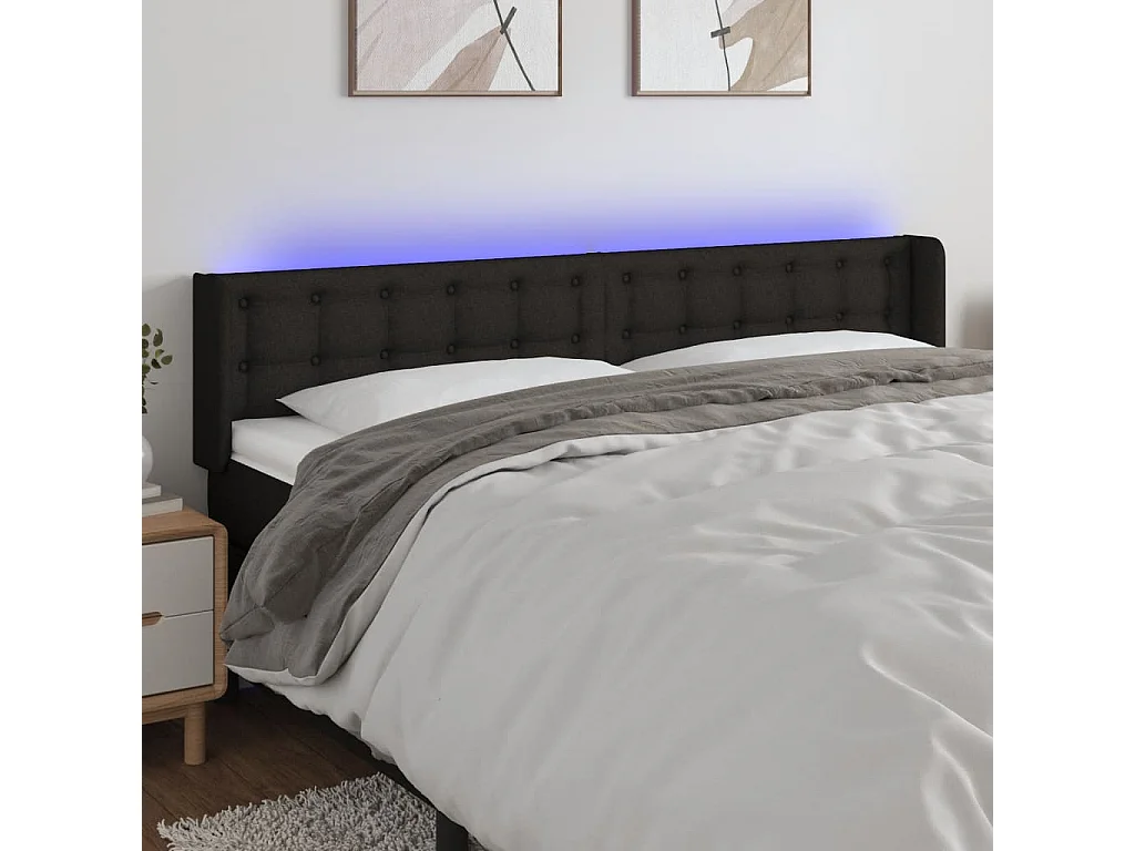 Cabecero con LED de tela negro 183x16x78/88 cm