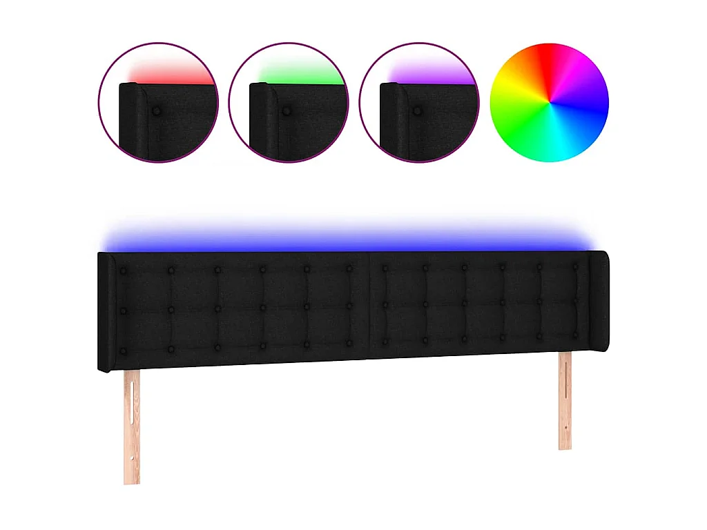Hoofdbord LED 183x16x78/88 cm stof zwart