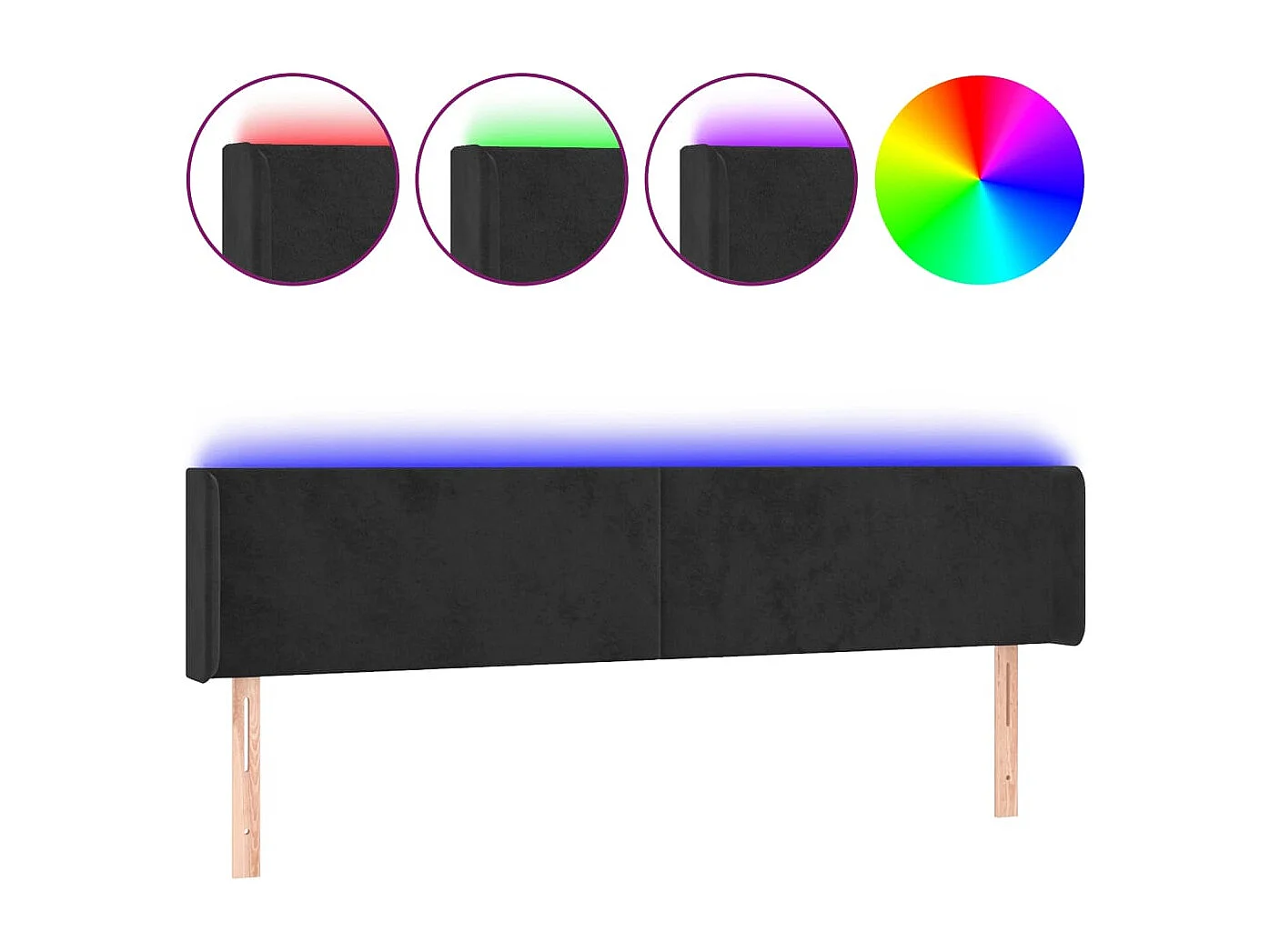 Cabeceira de cama c/ luzes LED veludo 163x16x78/88 cm preto