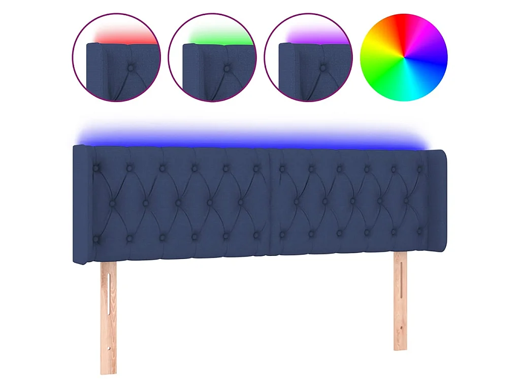 Testiera a LED Blu 147x16x78/88 cm in Tessuto
