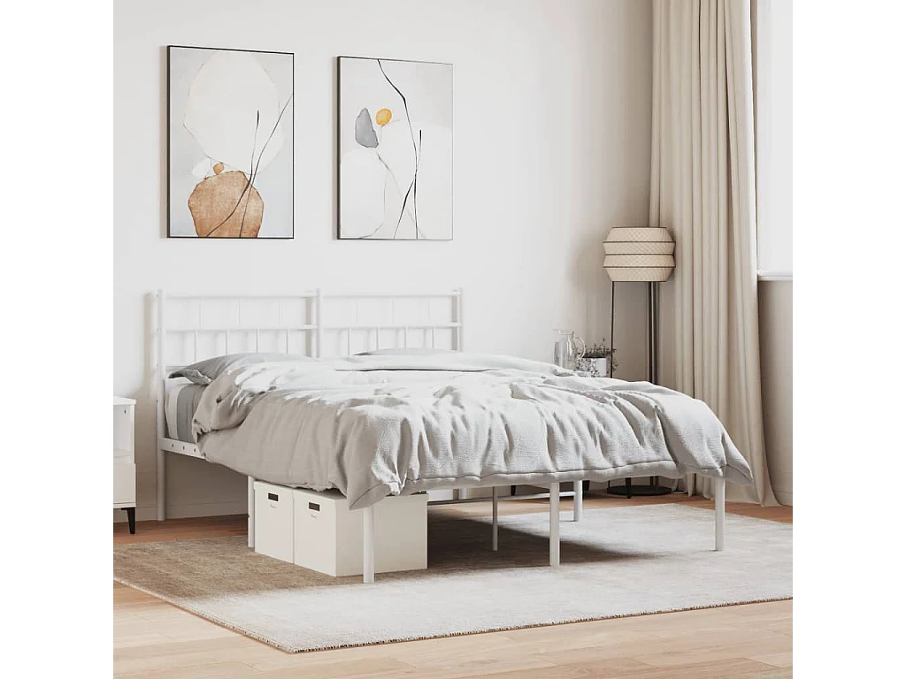 Cadre de lit métal sans matelas et tête de lit blanc 160x200 cm