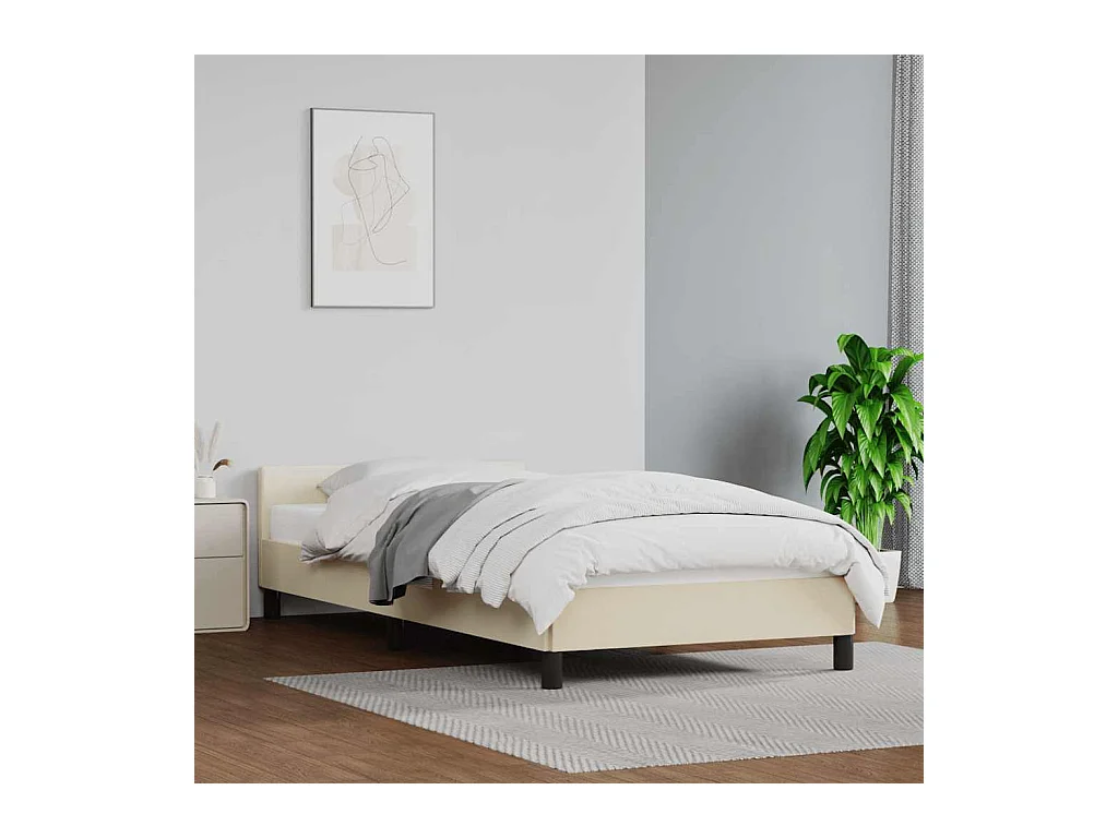 Bettgestell mit Kopfteil ohne Matratze Creme 90x200 cm