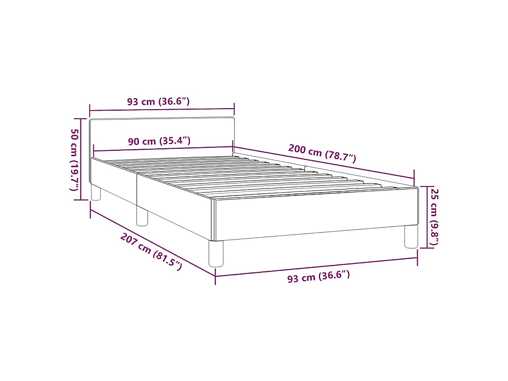 Bettgestell mit Kopfteil ohne Matratze Creme 90x200 cm