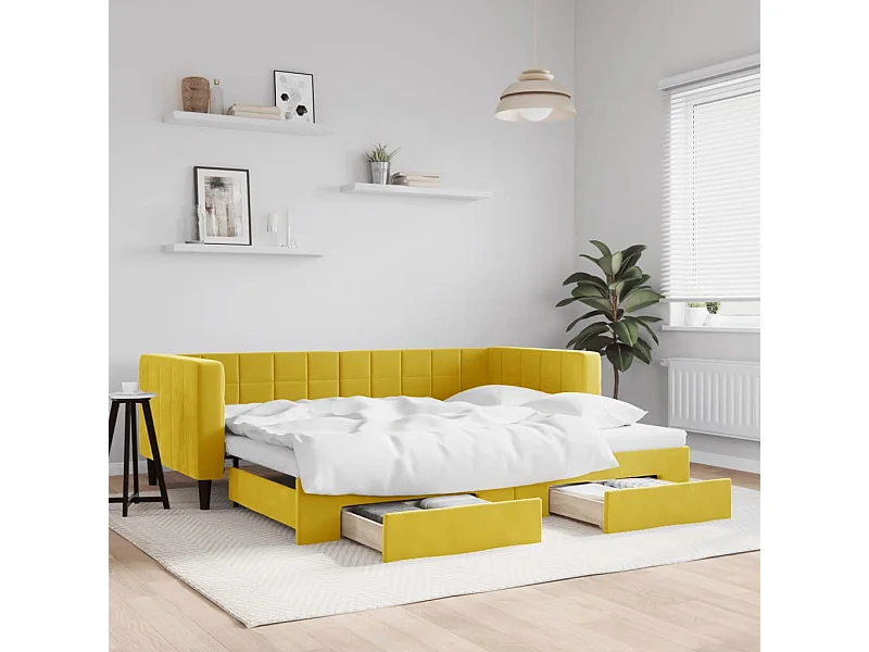 Tagesbett Ausziehbar mit Schubladen Gelb 90x200 cm Samt
