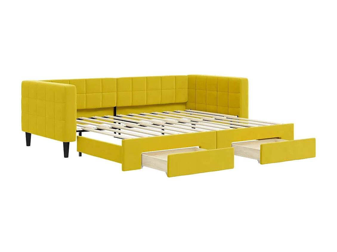 Tagesbett Ausziehbar mit Schubladen Gelb 90x200 cm Samt