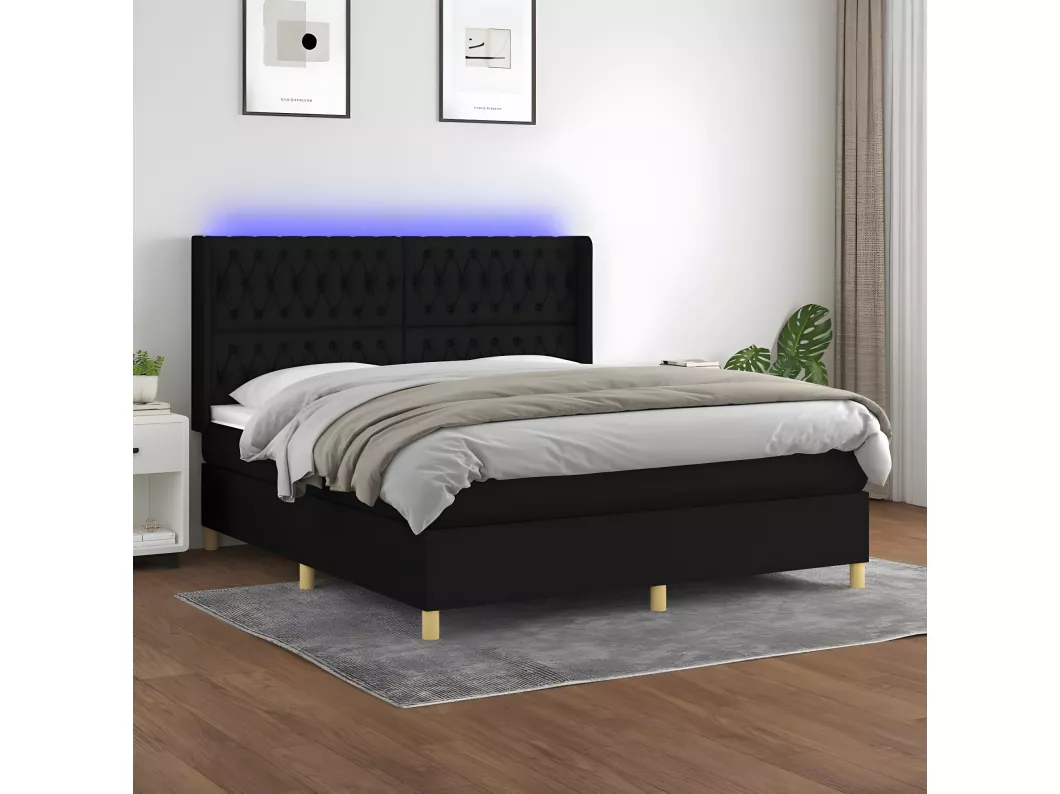 Kauf Unique Boxspringbett mit Matratze & LED Schwarz 180x200 cm Stoff