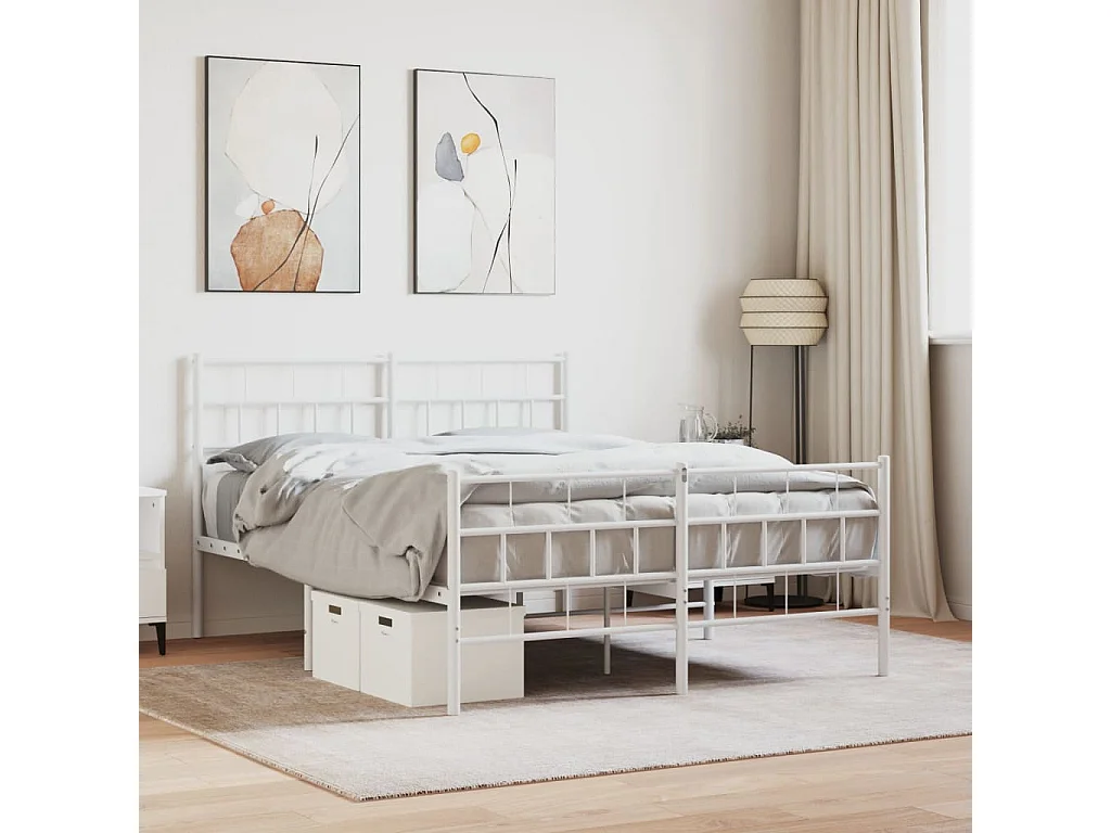 Giroletto con Testiera e Pediera Metallo Bianco 140x190 cm