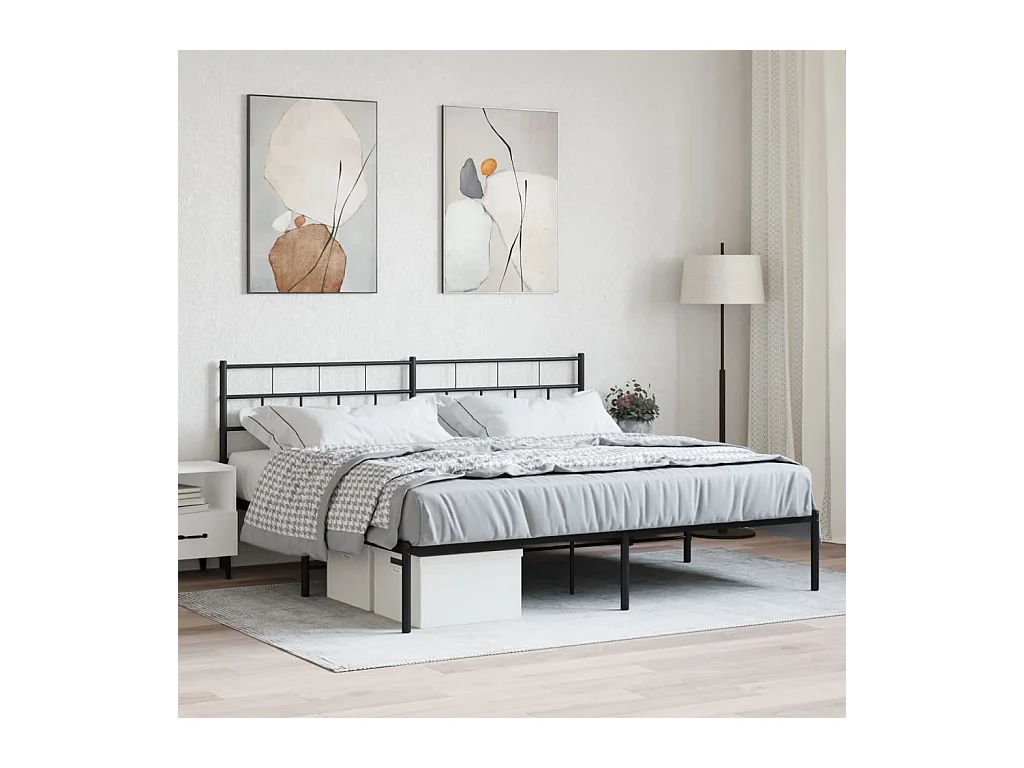 Cadre de lit métal sans matelas et tête de lit noir 180x200 cm