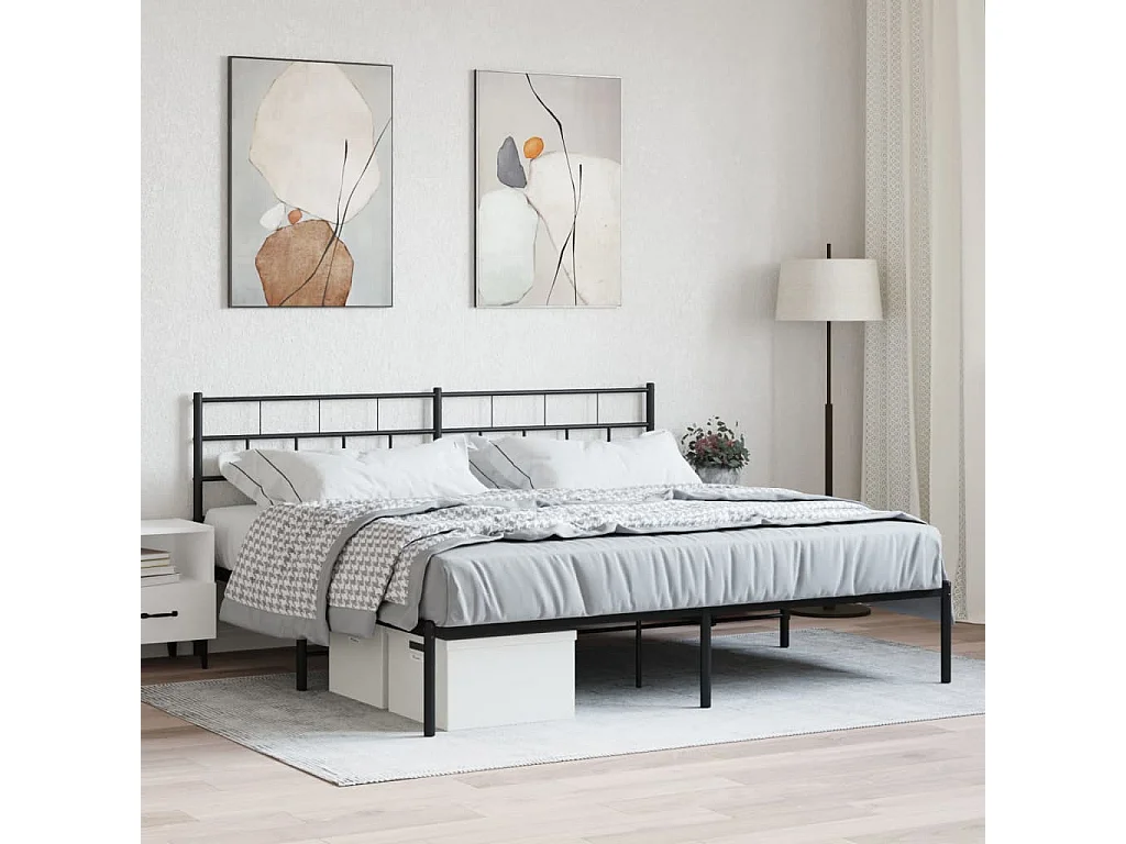 Cadre de lit métal sans matelas et tête de lit noir 180x200 cm