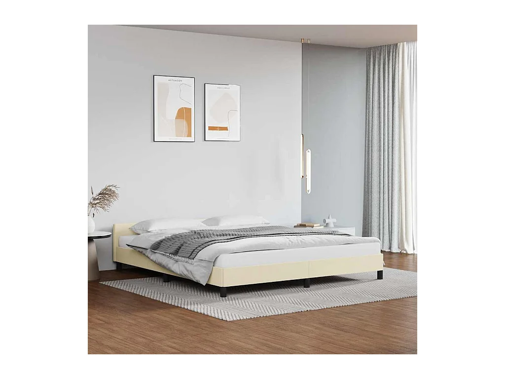 Bedframe met hoofdeinde zonder matras 160x200 cm crèmekleurig