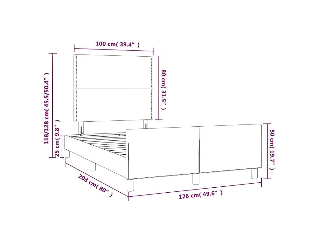 Cadre de lit sans matelas blanc 120x200 cm similicuir