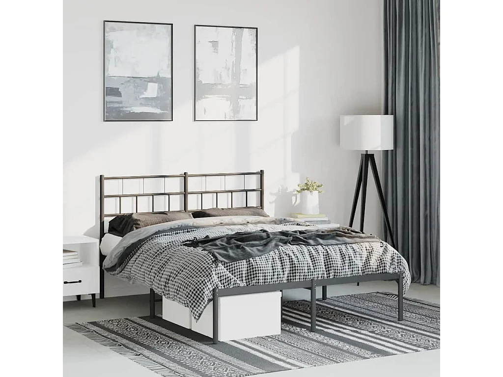 Cadre de lit métal sans matelas avec tête de lit noir 150x200cm