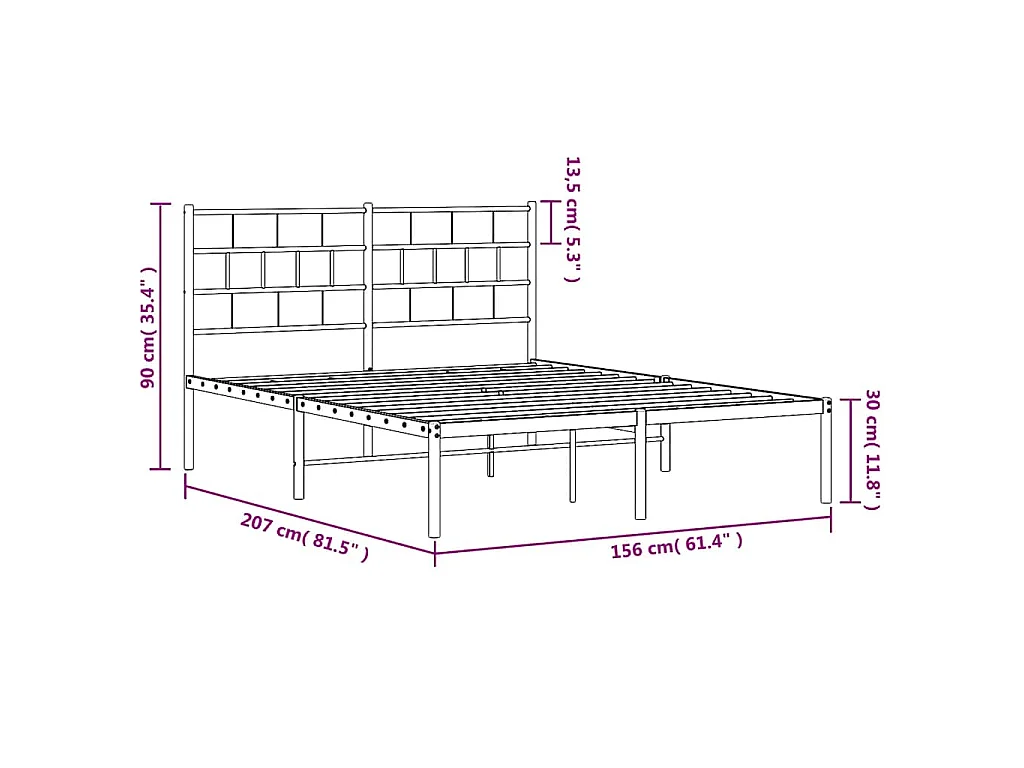 Cadre de lit métal sans matelas avec tête de lit noir 150x200cm