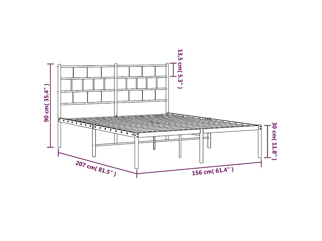 Bedframe met hoofdbord metaal zwart 150x200 cm