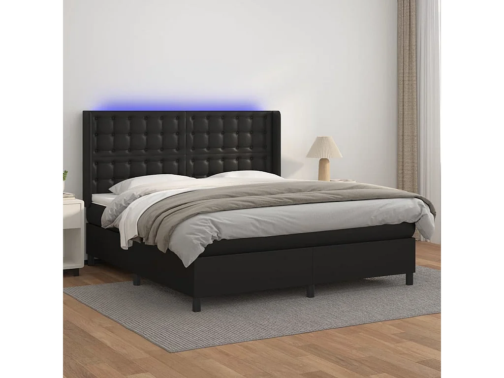 Boxspring met matras en LED kunstleer zwart 180x200 cm