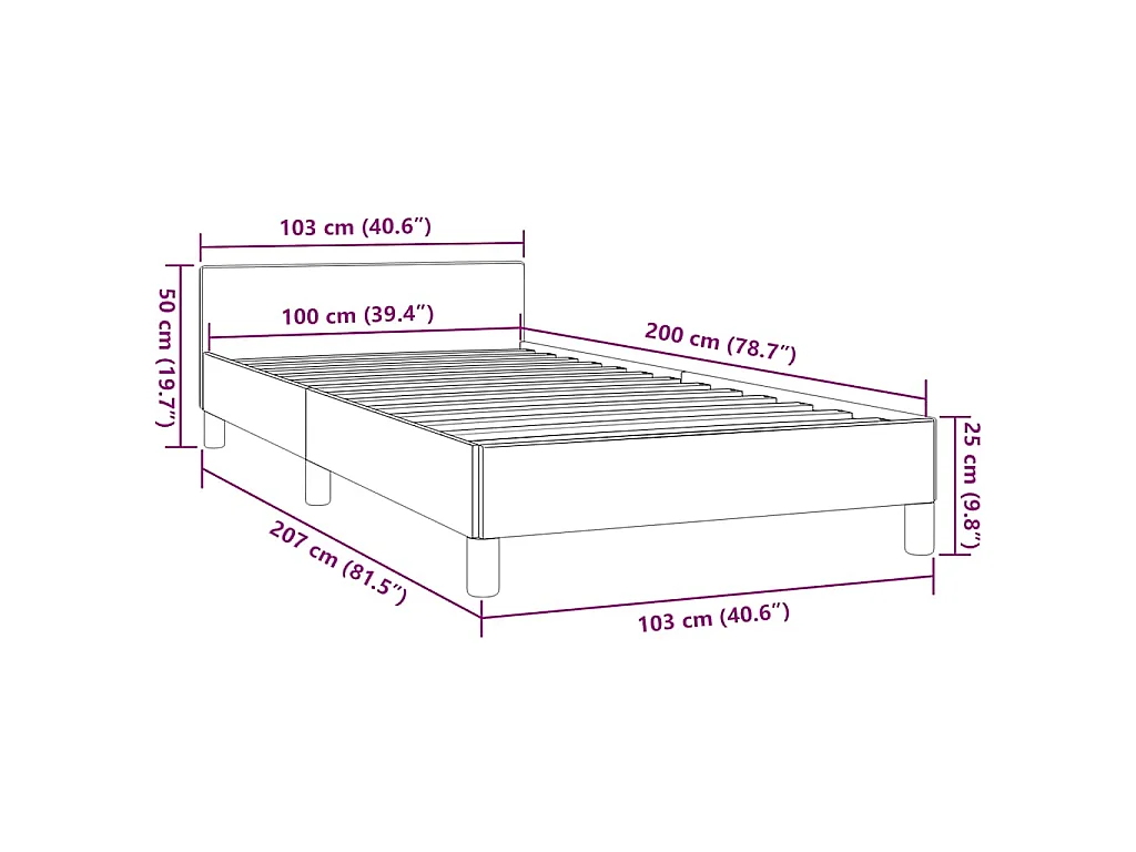 Cadre de lit avec tête de lit sans matelas gris 100x200 cm