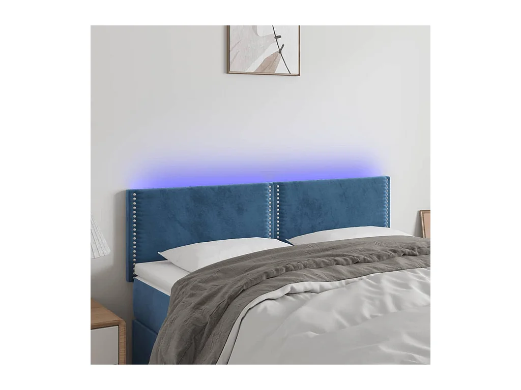 Tête de lit à LED Bleu foncé 144x5x78/88 cm Velours