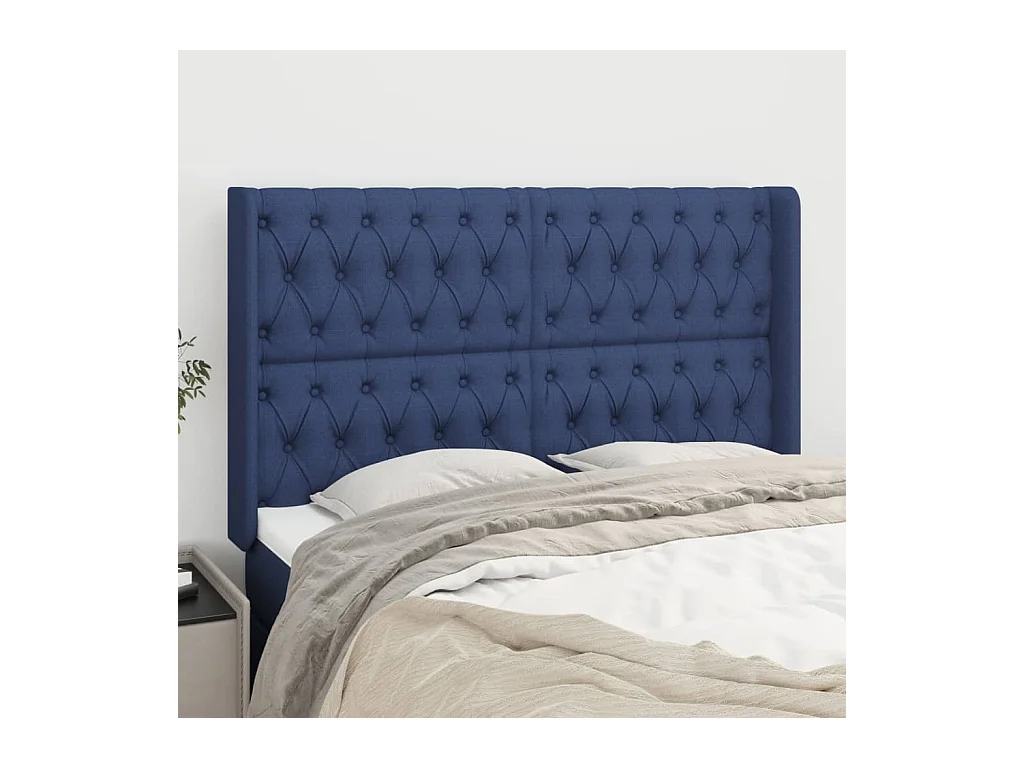 Tête de lit avec oreilles Bleu 163x16x118/128 cm Tissu