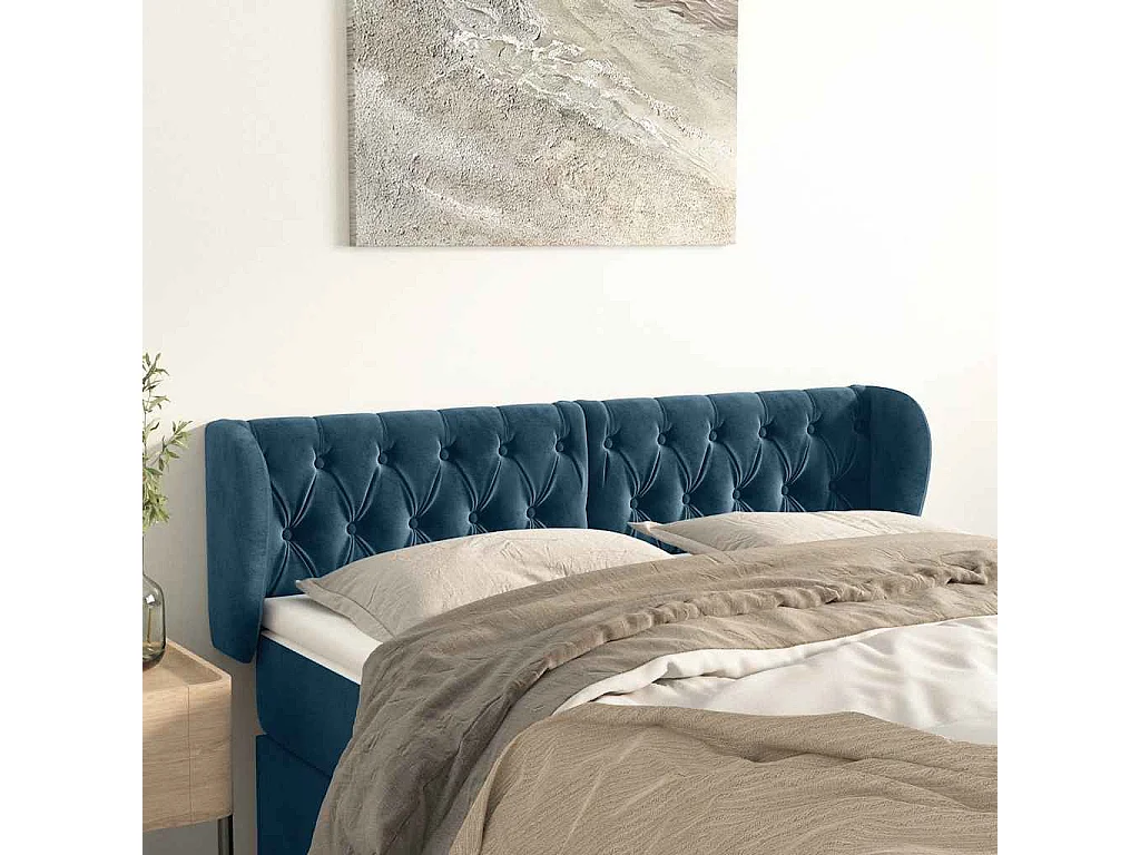 Tête de lit avec oreilles Bleu foncé 147x23x78/88 cm Velours