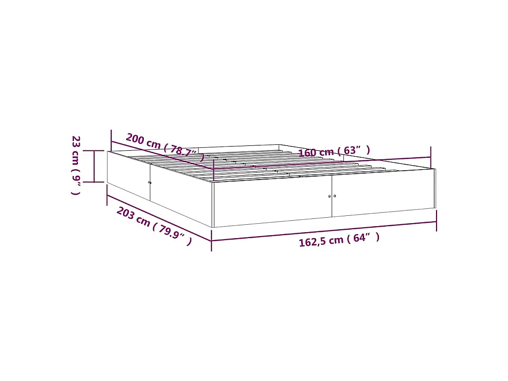 Cadre de lit sans matelas bois massif 160x200 cm