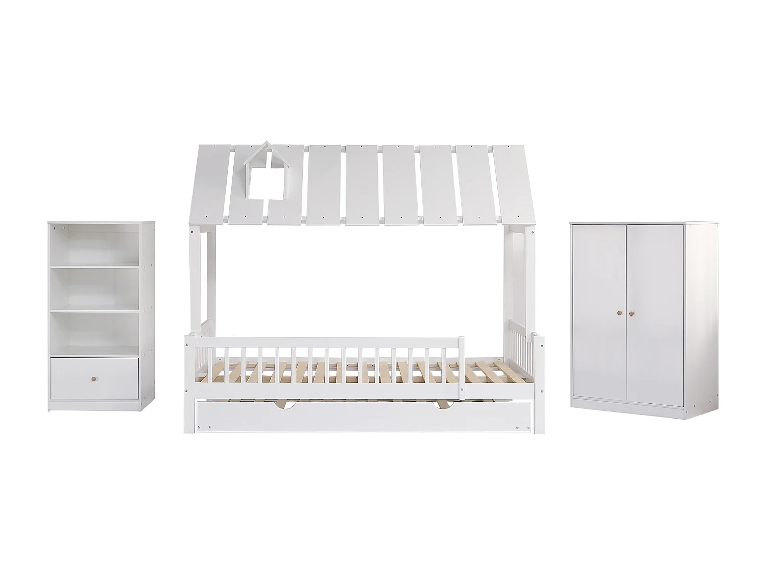 Cabinebedset 120x200 cm + Boekenkast + Kledingkast - Grenenhout en MDF - Wit