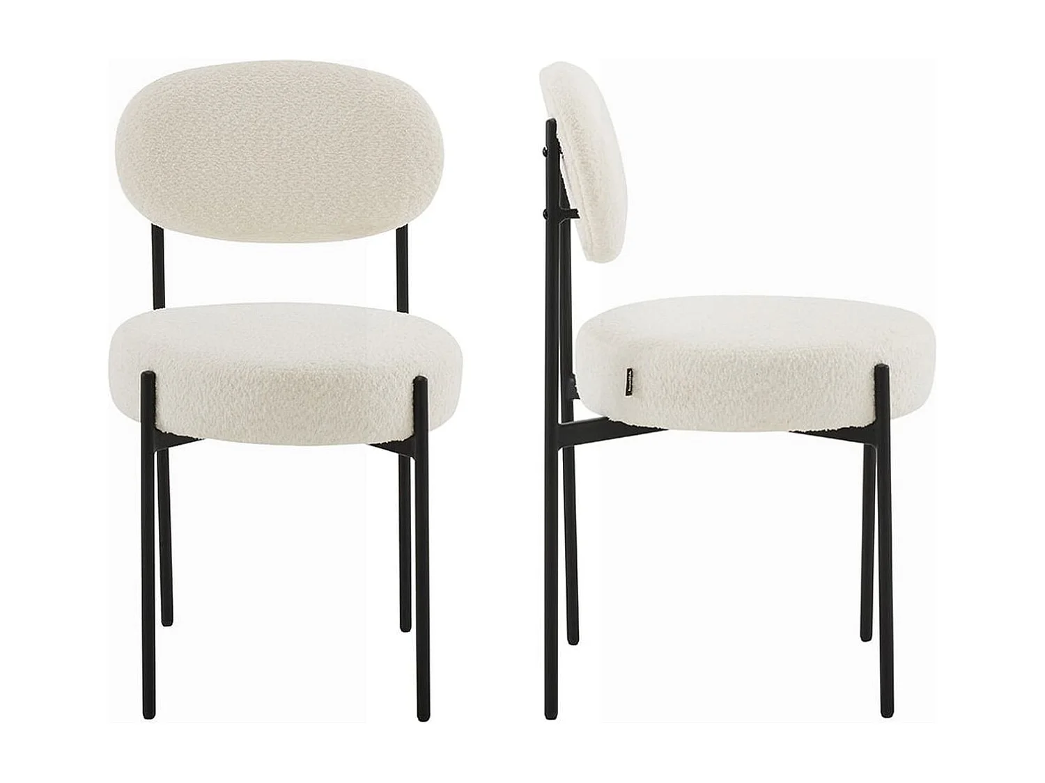 Lot de 2 chaises en tissu bouclé écru, piètement métal noir - Evora