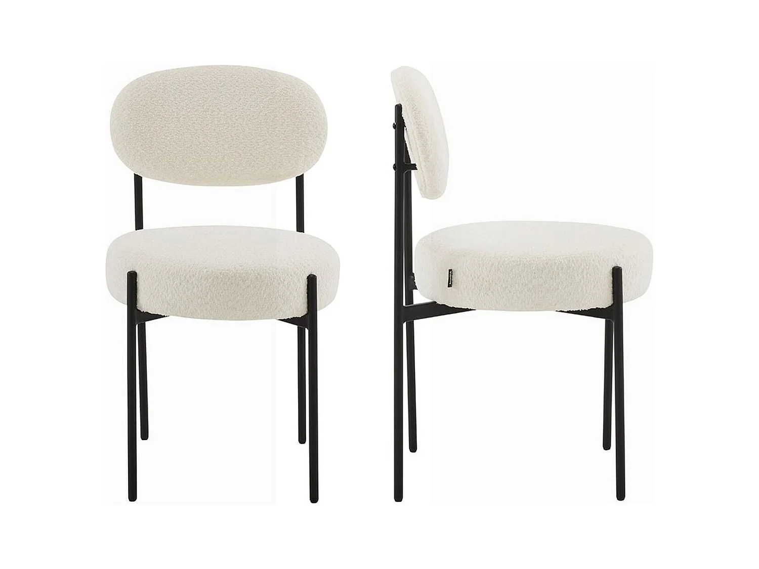 Lot de 2 chaises en tissu bouclé écru, piètement métal noir - Evora