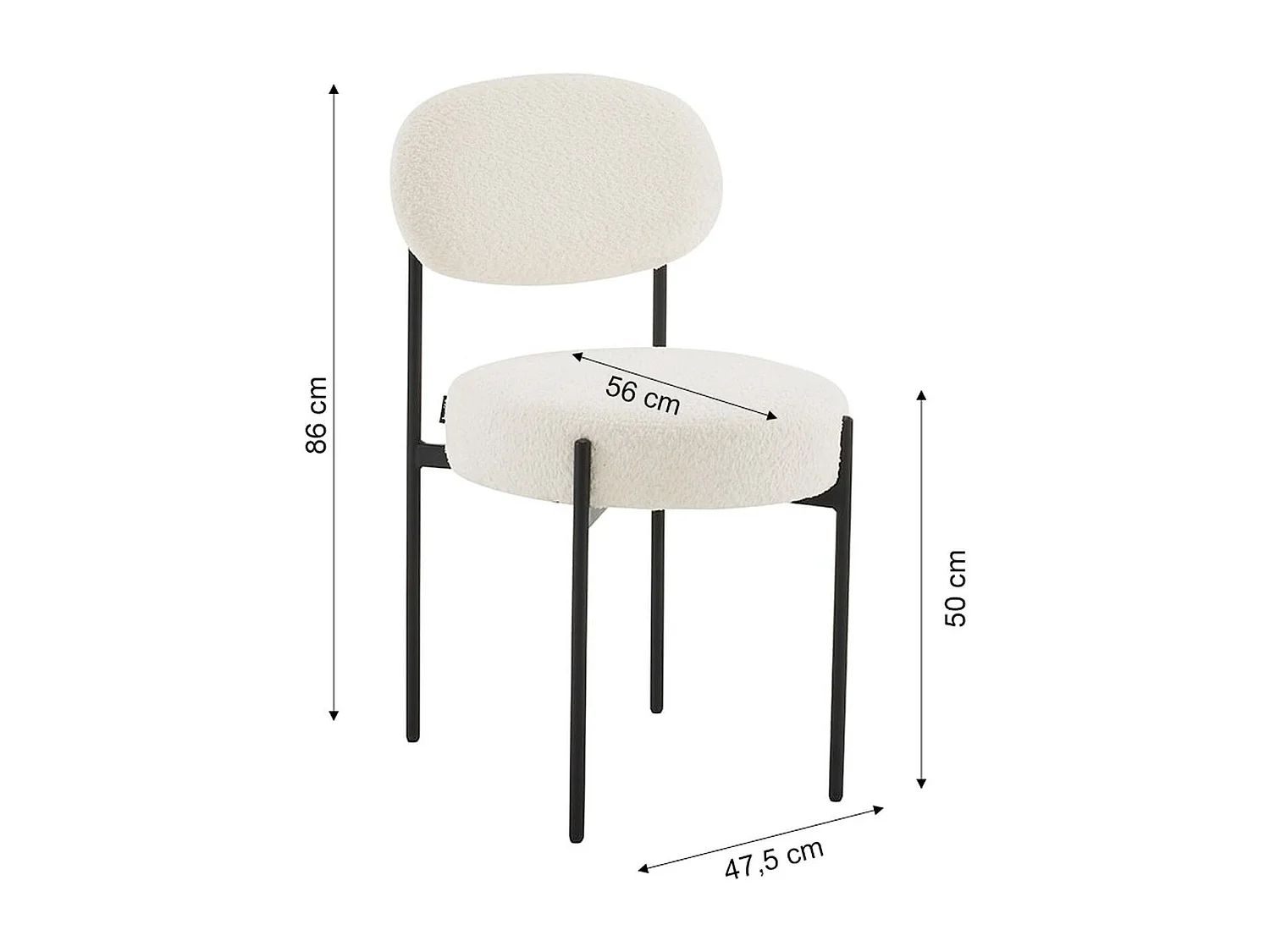 Lot de 2 chaises en tissu bouclé beige, piètement métal noir - Evora