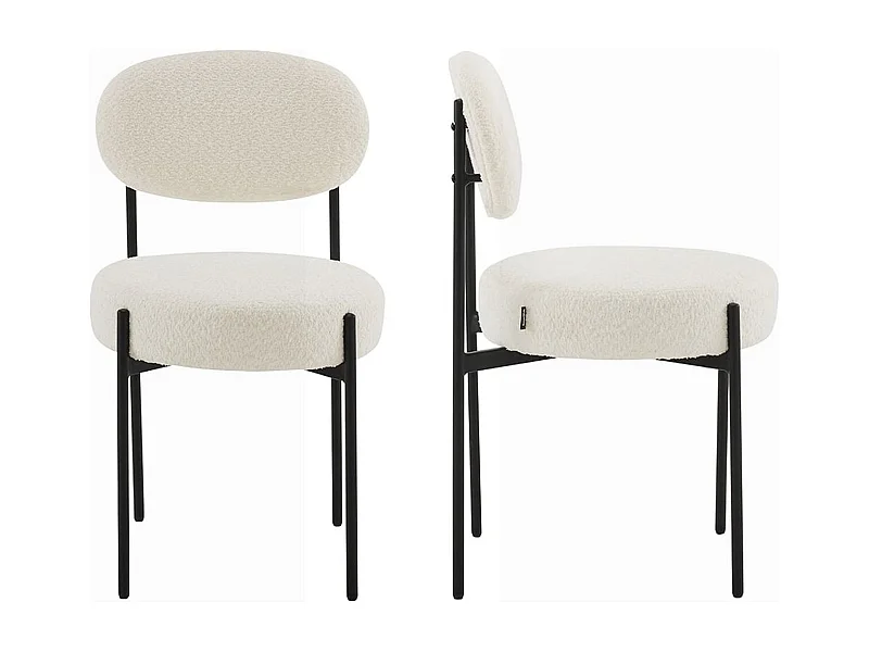 Lot de 2 chaises en tissu bouclé beige, piètement métal noir - Evora