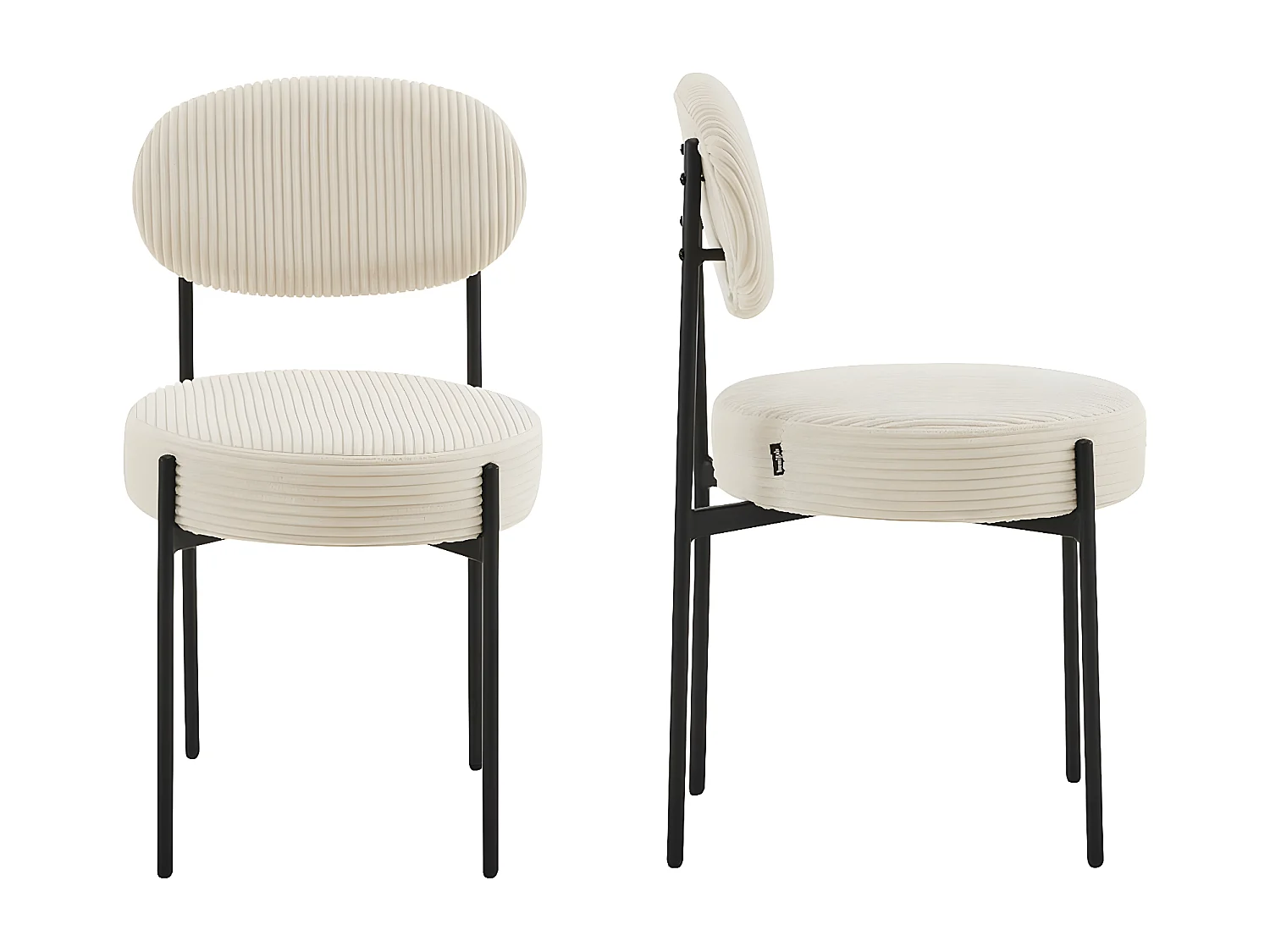Lot de 2 chaises en velours côtelé beige, piètement métal noir - Evora