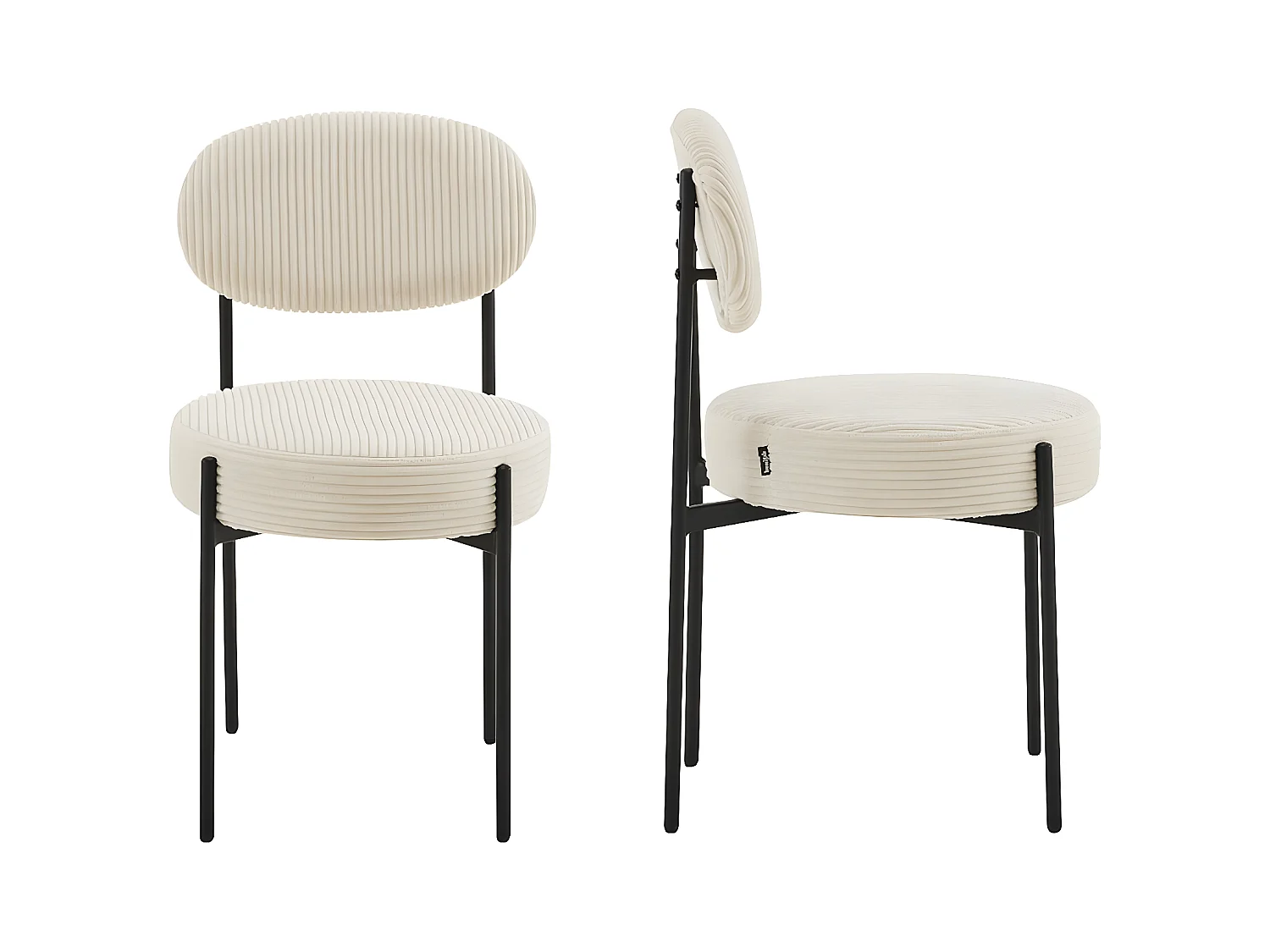 Lot de 2 chaises en velours côtelé beige, piètement métal noir - Evora