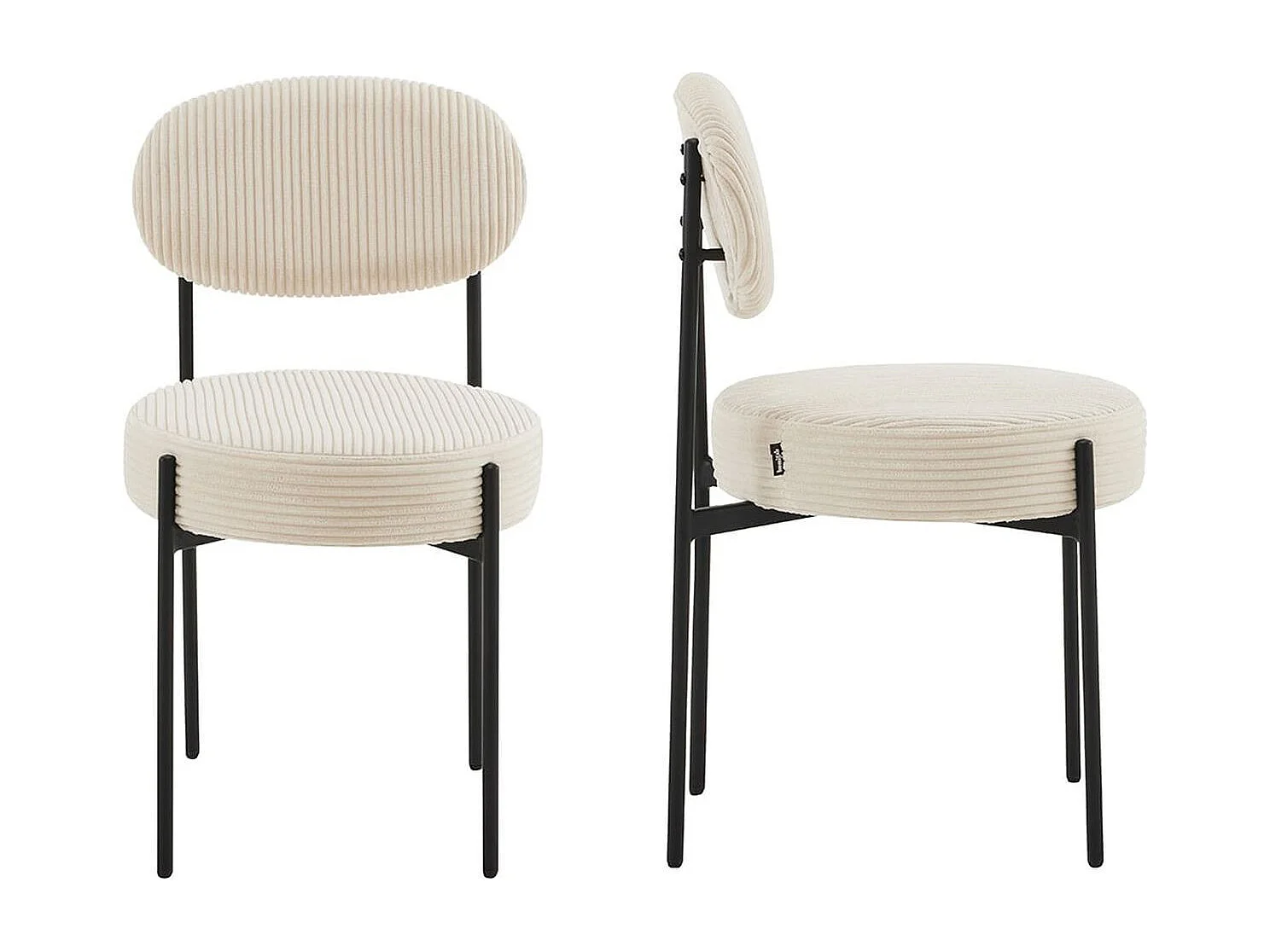 Lot de 2 chaises en velours côtelé beige, piètement métal noir - Evora