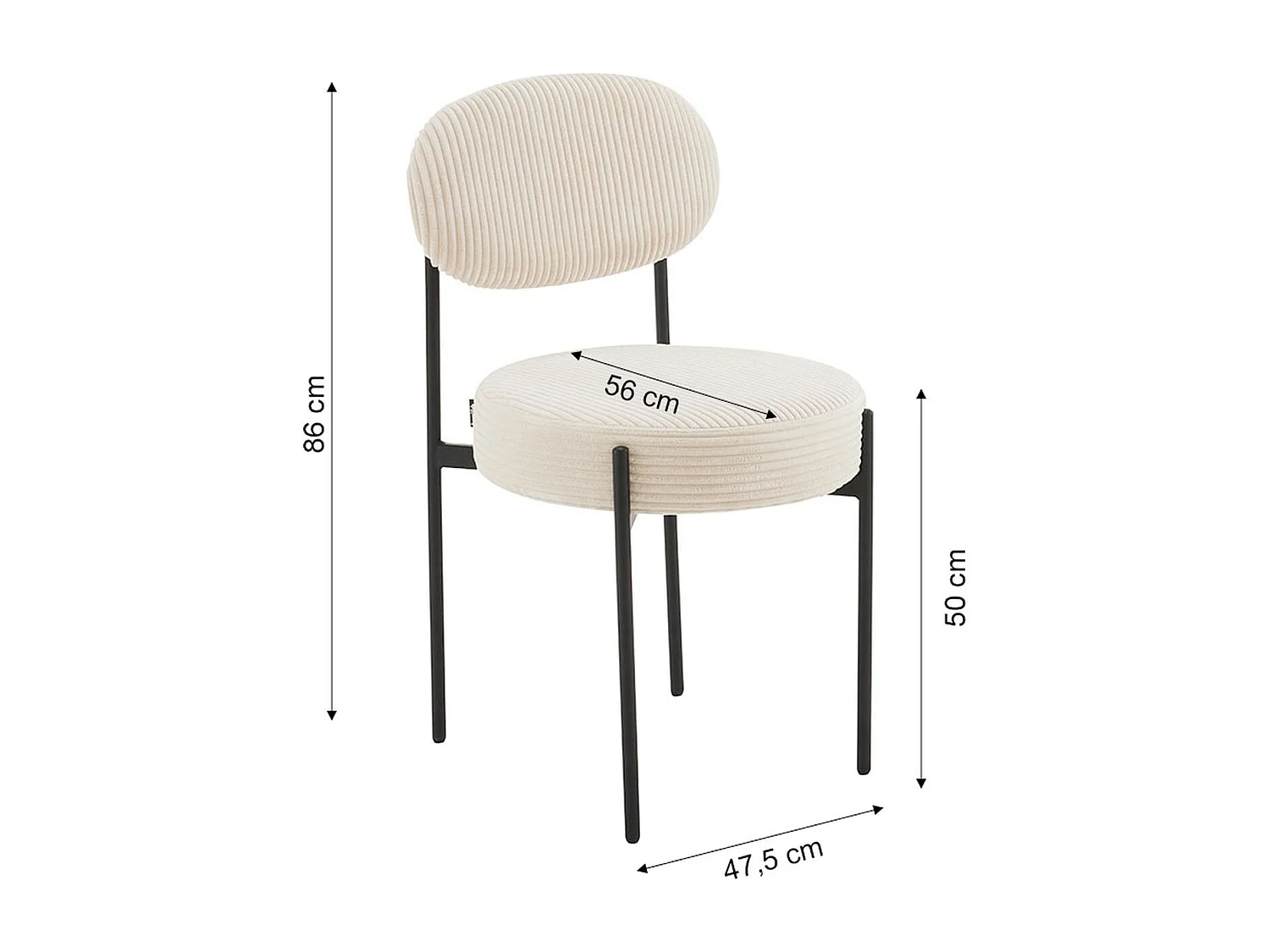 Lot de 2 chaises en velours côtelé beige, piètement métal noir - Evora