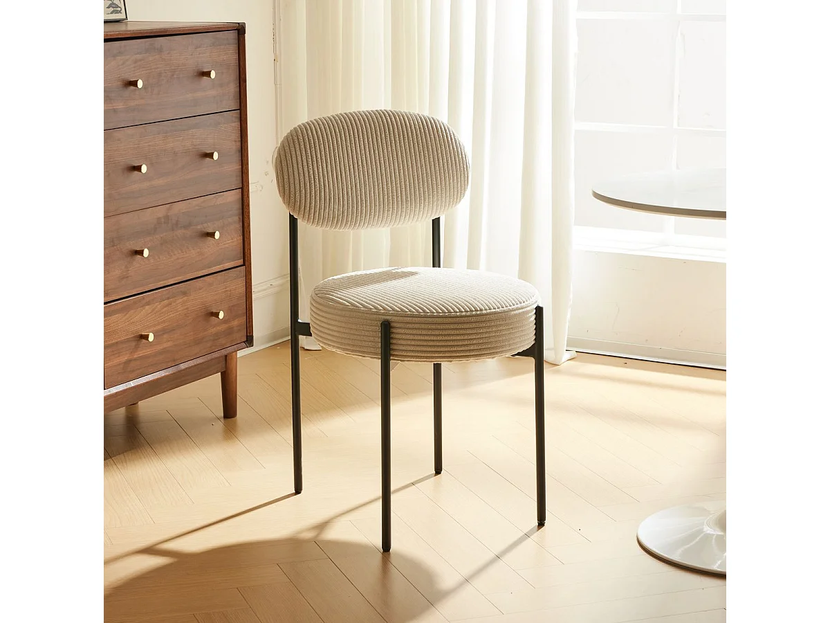 Lot de 2 chaises en velours côtelé beige, piètement métal noir - Evora