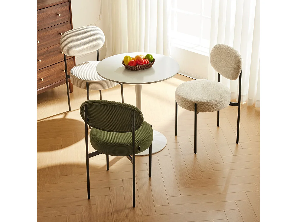 Lot de 2 chaises en velours côtelé beige, piètement métal noir - Evora